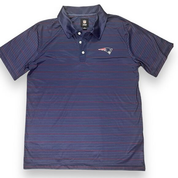 NFL Team Apparel New England Patriots Polo Navy Blue Striped Short Sleeves Sz M - Picture 1 of 10